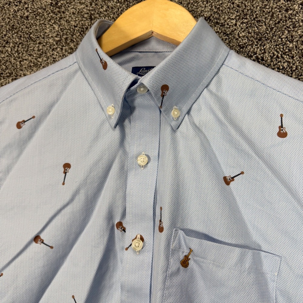 Lansky Bros Shirt Mens S Blue Cotton Guitars Elvis Long Sleeve Button Down